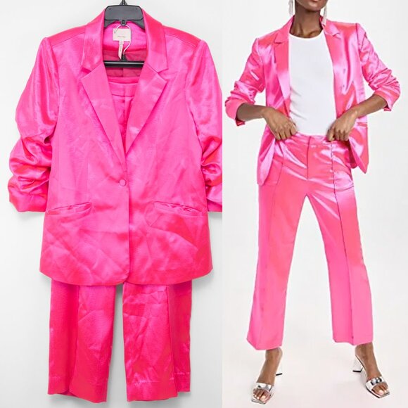 cinq a sept Jackets & Blazers - Cinq à Sept Karis Satin Pants Kylie Jacket Set Sophisticated Ultra Pink Size 12